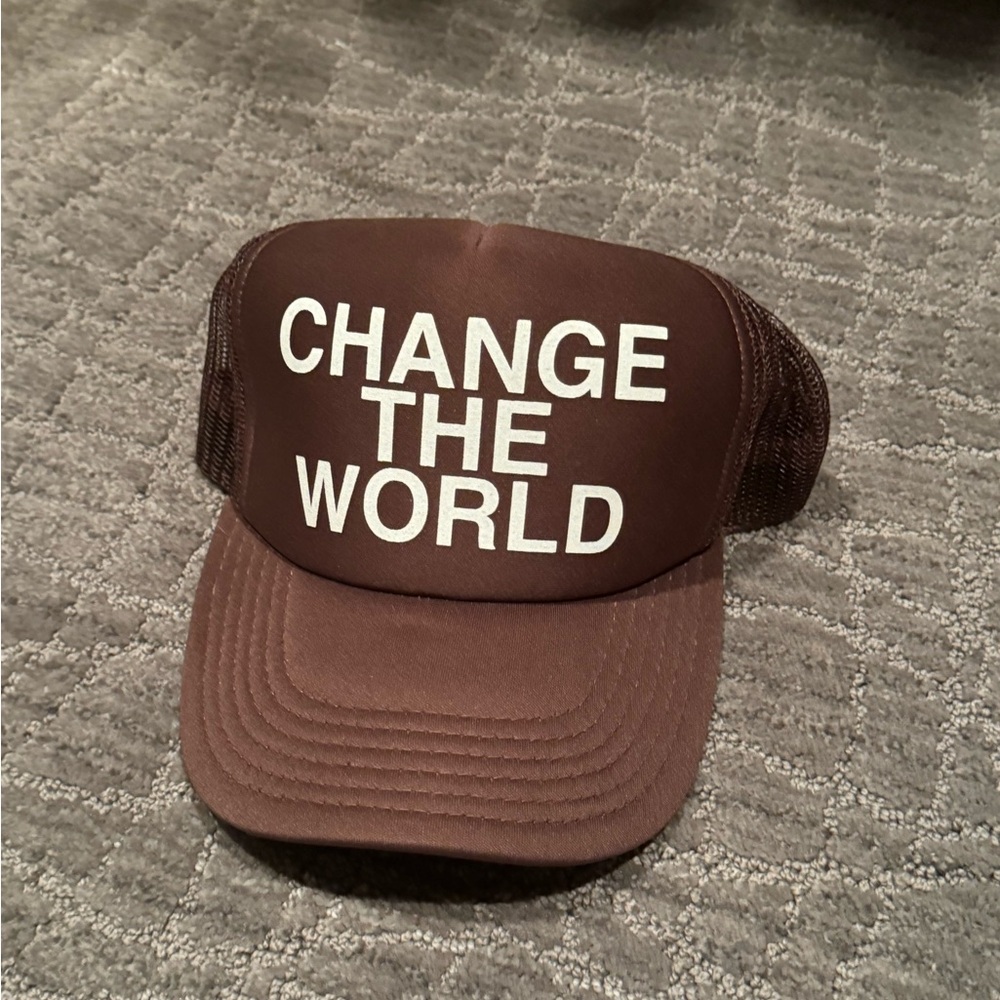 Brown Trucker Hat with White Text